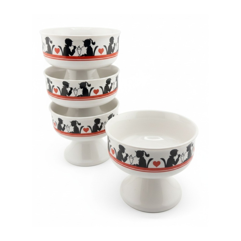 Vintage Dessert Ice Cream Sundae Bowls Set of 4 Retro 50s Diner Midcentury Style